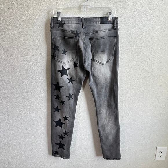 KDNK 11 4 14 11 Gray Black Star Skinny Jeans Men's 30x29 Low Rise Distressed - Picture 3 of 6